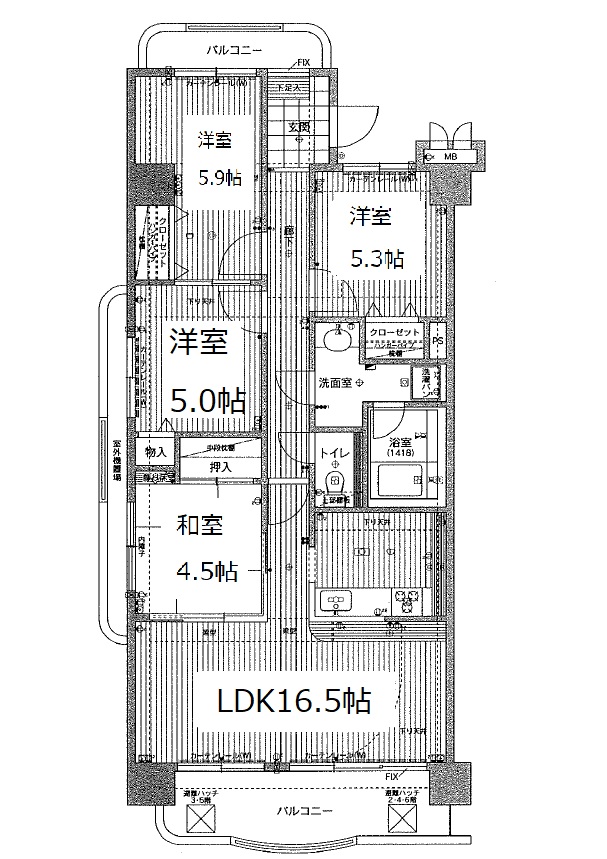 サントノーレ朝生田　2階　角部屋